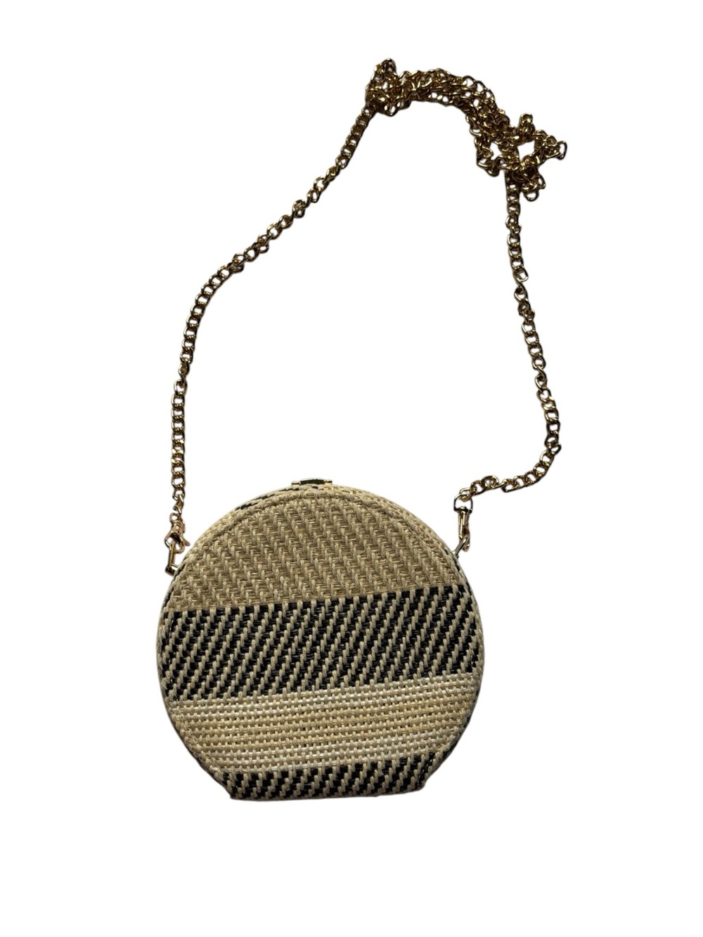 Woven Round Crossbody Bag - Beige and Black